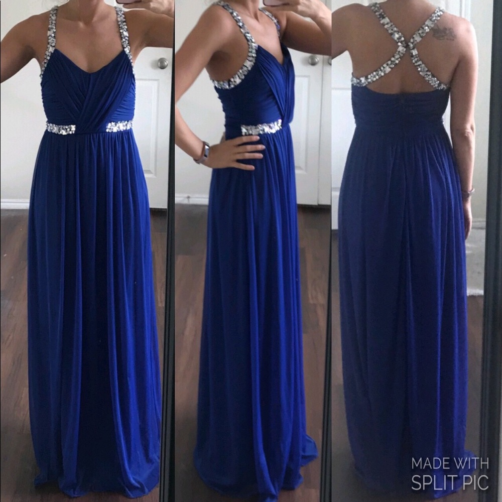 SOLD Blue formal dress gown with silver jewels - Picture 1 of 8